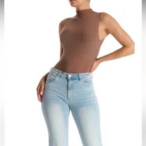 NAKED WARDROBE| NWT Funnel Neck Mesh Bodysuit In **TAUPE COLOR